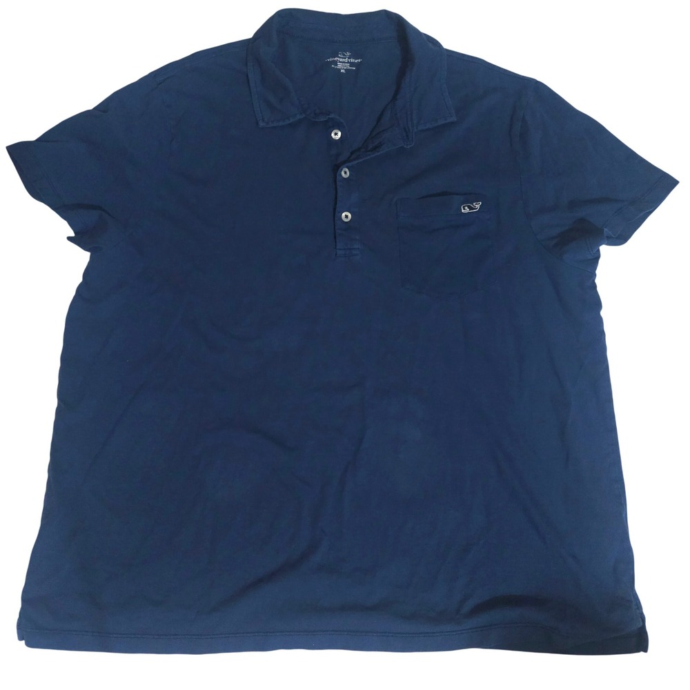 Vineyard Vines Mens XL Navy Blue Cotton Short Sleeve Whale Pocket Polo Shirt